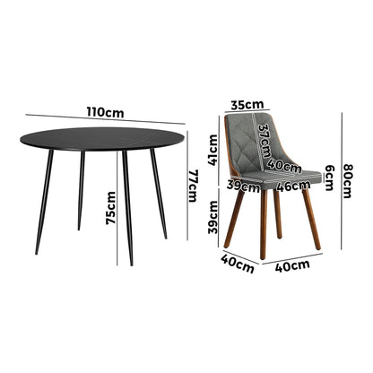 110cm Round Dining Table with 4 Chairs Leather Black