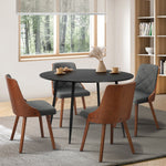 110cm Round Dining Table, 4 Chairs Leather Black/Linen Grey