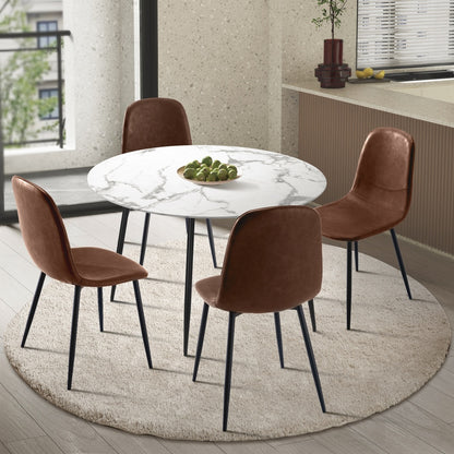 Round Dining Table & 4PCS Dining Chairs PU Brown