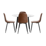 Round Dining Table & 4PCS Dining Chairs PU Brown