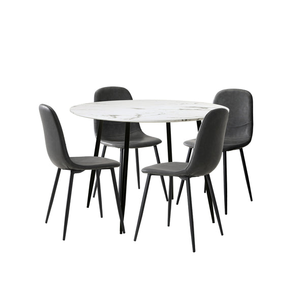 Round Dining Table & 4PCS Dining Chairs PU Grey