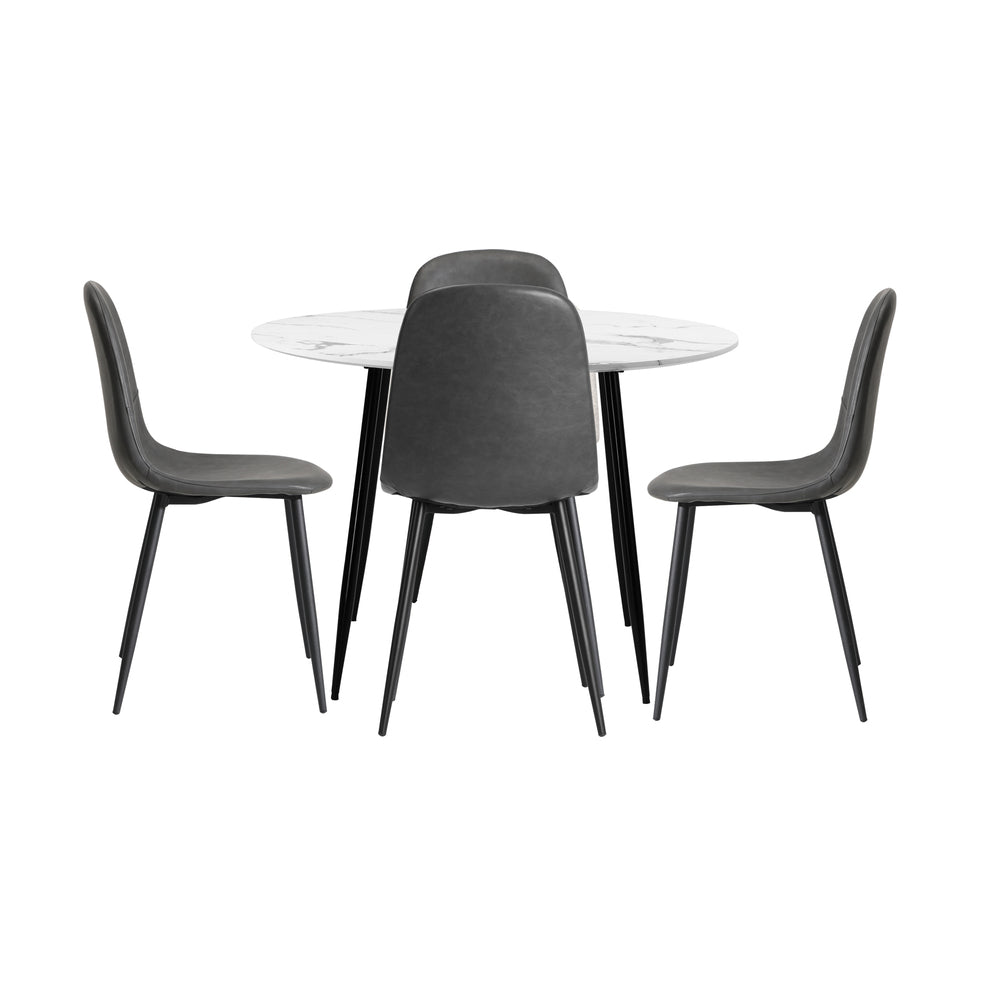 Round Dining Table & 4PCS Dining Chairs PU Grey