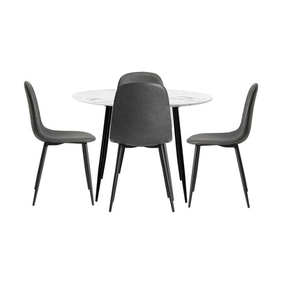Round Dining Table & 4PCS Dining Chairs PU Grey