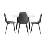 Round Dining Table & 4PCS Dining Chairs PU Grey