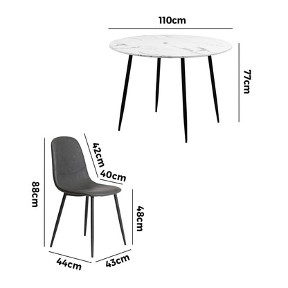 Round Dining Table & 4PCS Dining Chairs PU Grey