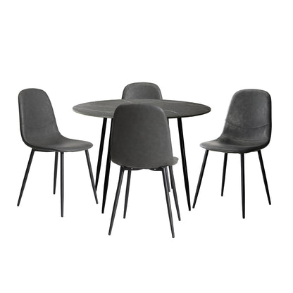 110cm Round Dining Table with 4PCS Dining Chairs PU Grey&Black