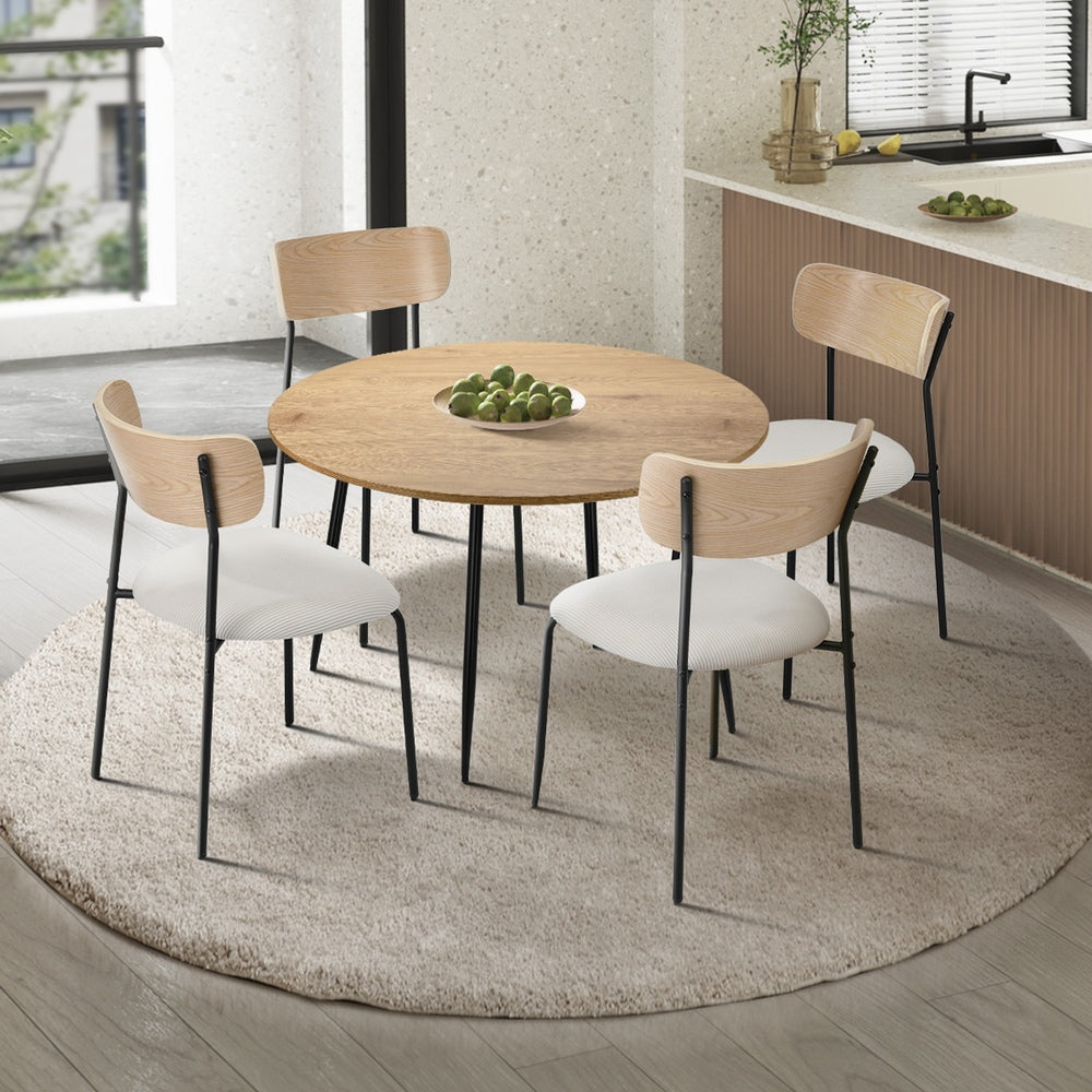 4-Seater Dining Set 1.1m Dining Table with Corduroy Chairs