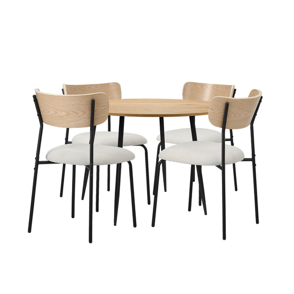  4-Seater Dining Set 1.1m Dining Table with Corduroy Chairs