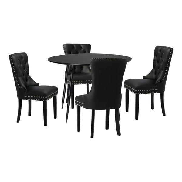  110cm Round Dining Table with 4PCS Chairs Velvet Black