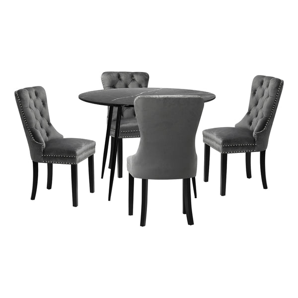  110cm Round Dining Table with 4 Dining Chairs Velvet Grey