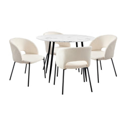 110cm Round Dining Table with 4PCS Chairs Sherpa White