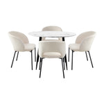 110cm Round Dining Table with 4PCS Chairs Sherpa White