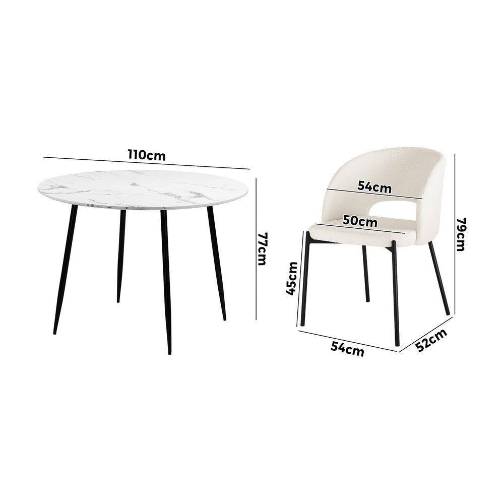 110cm Round Dining Table with 4PCS Chairs Sherpa White