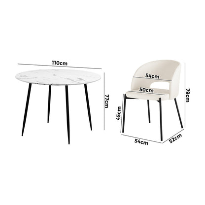 110cm Round Dining Table with 4PCS Chairs Sherpa White