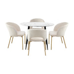 110cm Round Dining Table with 4PCS Dining Chairs Sherpa Gold