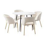 110cm Round Dining Table with 4PCS Dining Chairs Sherpa Gold