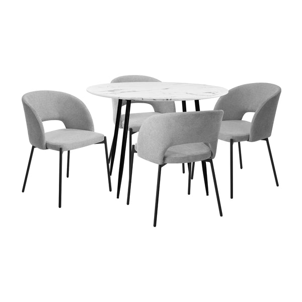 110cm Round Dining Table with 4PCS Chairs Grey Fabric