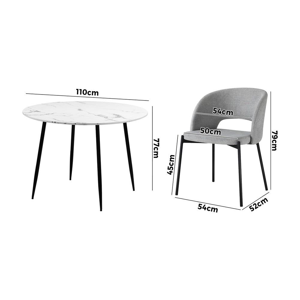 110cm Round Dining Table with 4PCS Chairs Grey Fabric