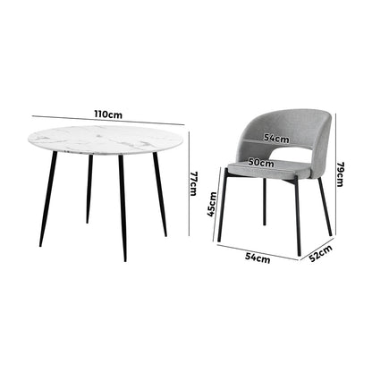 110cm Round Dining Table with 4PCS Chairs Grey Fabric