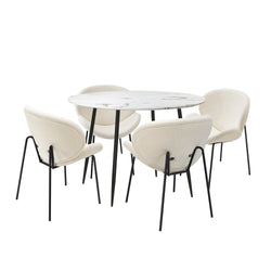110cm Round Dining Table with 4PCS Chairs White Sherpa