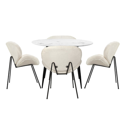 110cm Round Dining Table with 4PCS Chairs White Sherpa