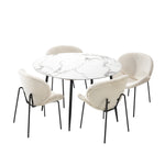 110cm Round Dining Table with 4PCS Chairs White Sherpa