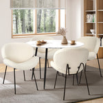110cm Round Dining Table with 4PCS Chairs White Sherpa
