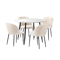 Round Dining Table & 4PCS Dining Chairs White Sherpa