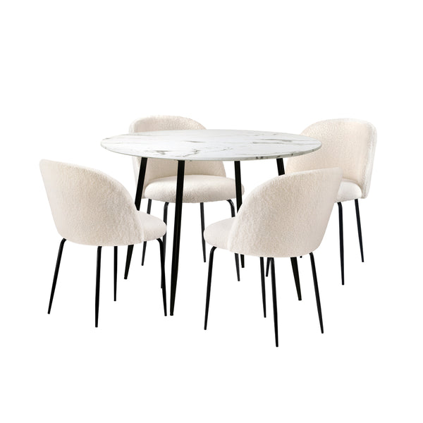  Round Dining Table & 4PCS Dining Chairs White Sherpa