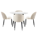 Round Dining Table & 4PCS Dining Chairs White Sherpa