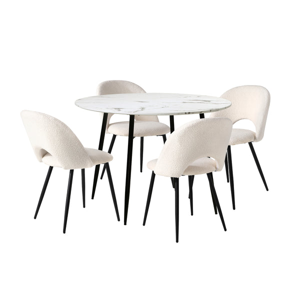  Round Dining Table & 4PCS Dining Chairs Sherpa White