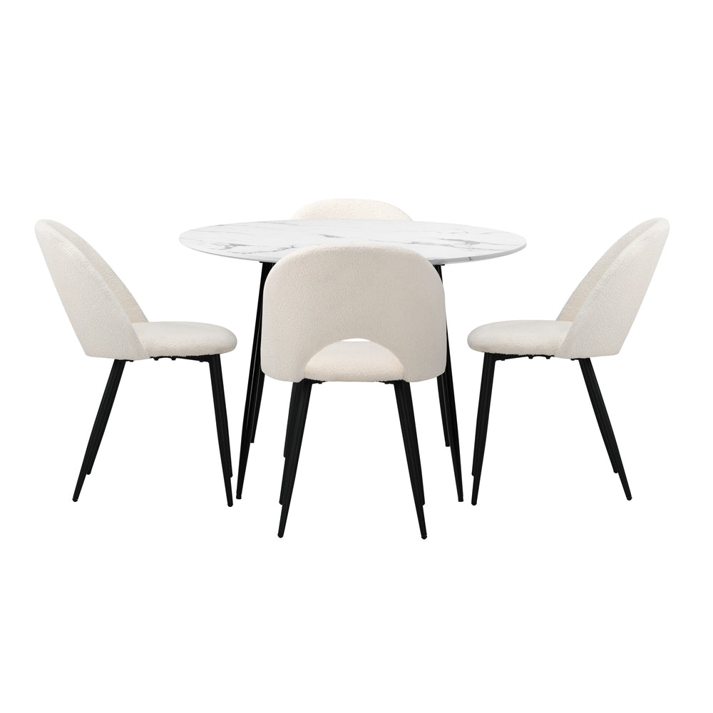 Round Dining Table & 4PCS Dining Chairs Sherpa White