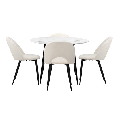 Round Dining Table & 4PCS Dining Chairs Sherpa White