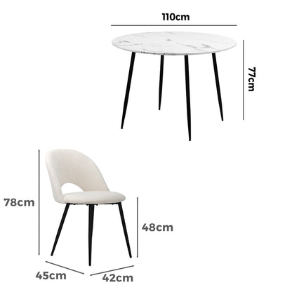 Round Dining Table & 4PCS Dining Chairs Sherpa White