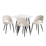 Round Dining Table & 4PCS Dining Chairs Sherpa White