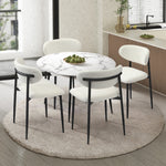 110cm Round Dining Table with 4x Dining Chairs Boucle Black&White