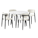 110cm Round Dining Table with 4x Dining Chairs Boucle Black&White