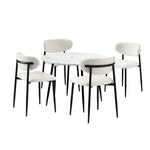 110cm Round Dining Table with 4x Dining Chairs Boucle Black&White