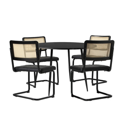 5PCS Dining Set 1.1m Round Table and Chairs PU Leather Pad