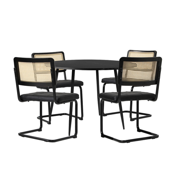  5PCS Dining Set 1.1m Round Table and Chairs PU Leather Pad