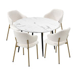 110cm Round Dining Table with 4PCS Chairs Sherpa Gold