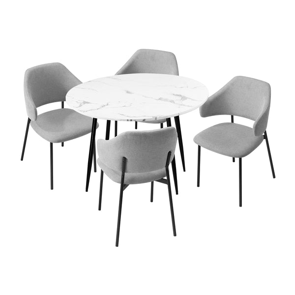  110cm Round Dining Table with 4PCS Chairs Fabric Grey
