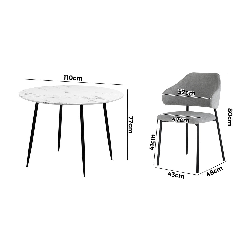110cm Round Dining Table with 4PCS Chairs Fabric Grey