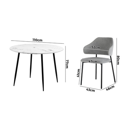 110cm Round Dining Table with 4PCS Chairs Fabric Grey
