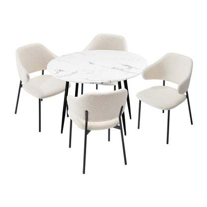Round Dining Table with 4PCS Chairs Sherpa White