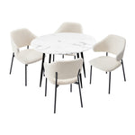 Round Dining Table with 4PCS Chairs Sherpa White