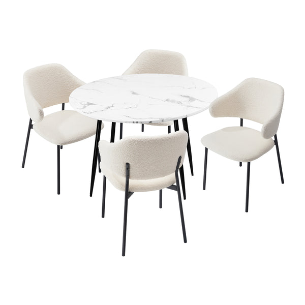  Round Dining Table with 4PCS Chairs Sherpa White
