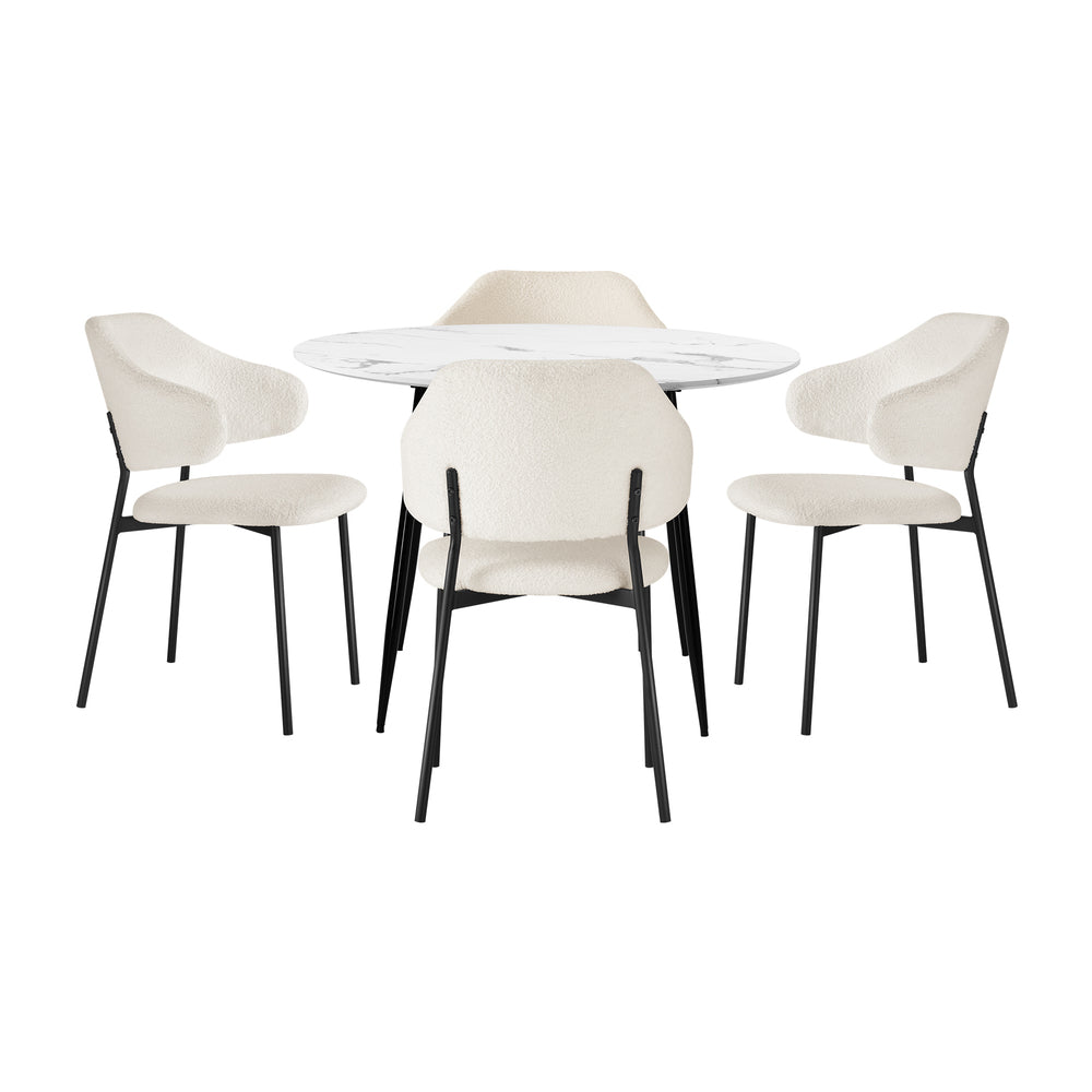 Round Dining Table with 4PCS Chairs Sherpa White