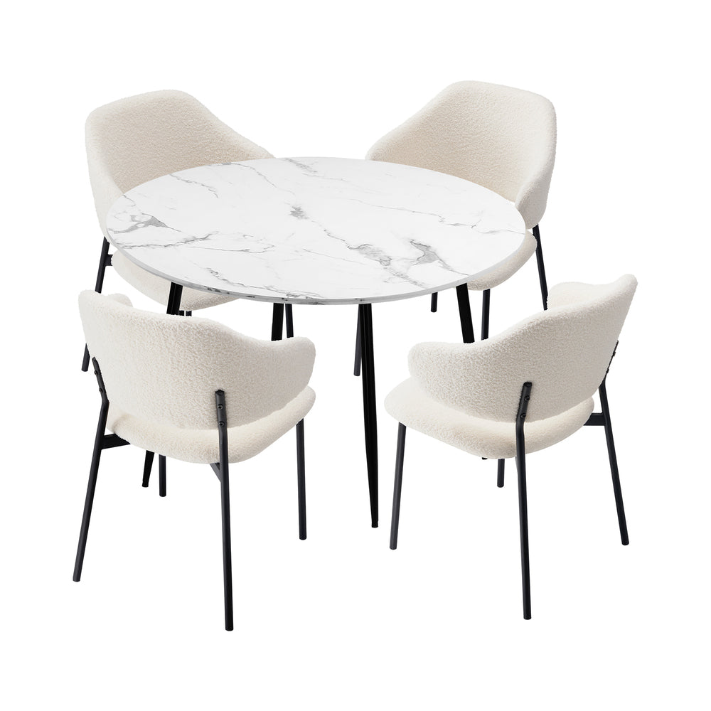 Round Dining Table with 4PCS Chairs Sherpa White