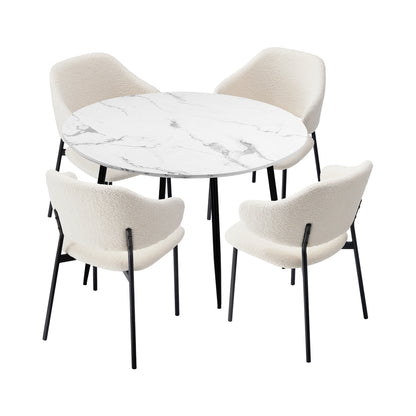 Round Dining Table with 4PCS Chairs Sherpa White